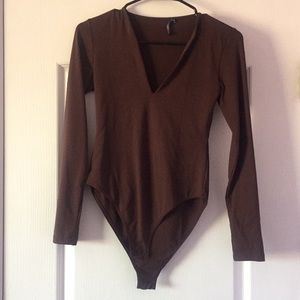 Brown, Deep V body suit